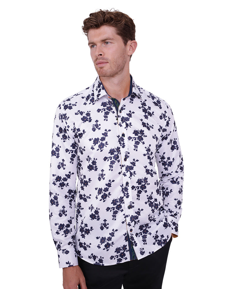 White Floral Print Men's Shirt Stylish Comfortable – Makrom