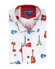 White Guitar Print Shirt with Matching Handkerchief