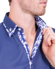 Dark Blue Floral Double Collar Men's Shirt