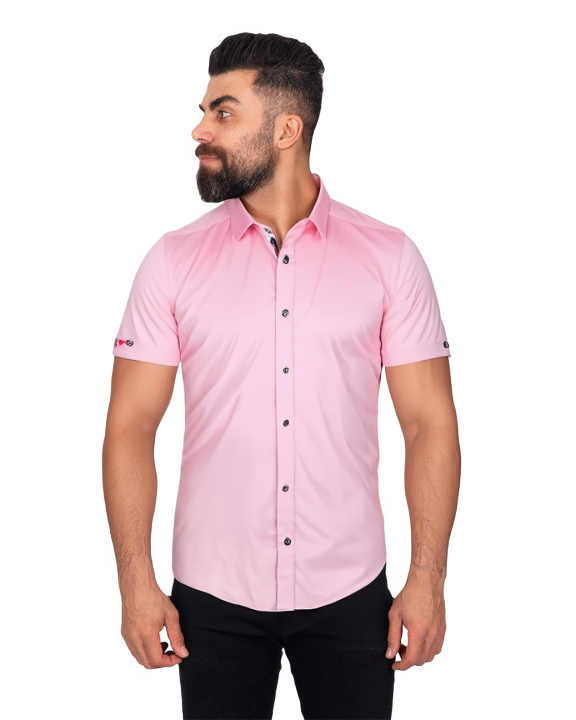 Classic Pink Short Sleeve Shirt with Paisley Insert Makrom – Makrom