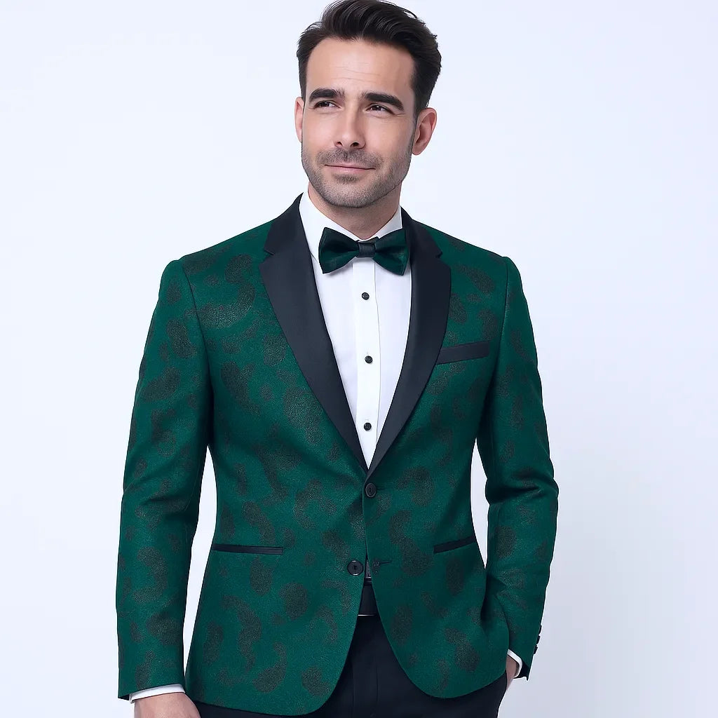 Green Paisley Contrasting Lapel Blazer & Matching Bow Tie