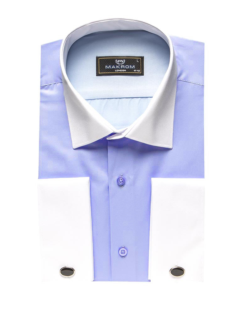 Blue Classic Contrast Collar Double Cuff Shirt