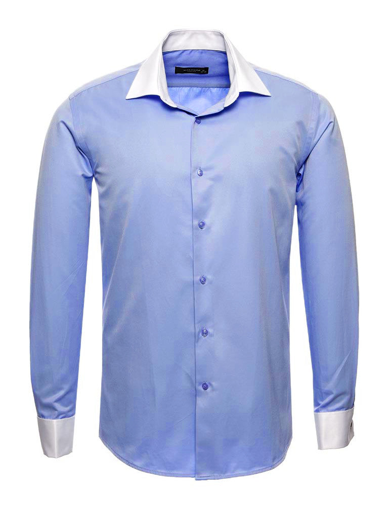 Blue Classic Contrast Collar Double Cuff Shirt