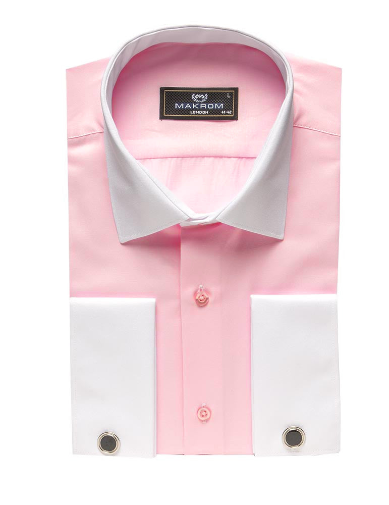 Pink Classic Contrast Collar Double Cuff Shirt
