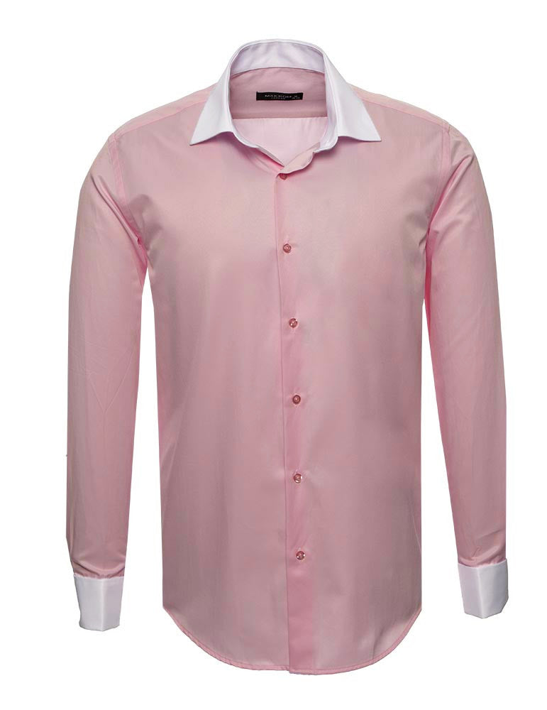 Pink Classic Contrast Collar Double Cuff Shirt
