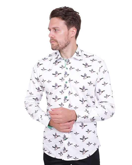 Flying Mallard Print Shirt with Matching Handkerchief