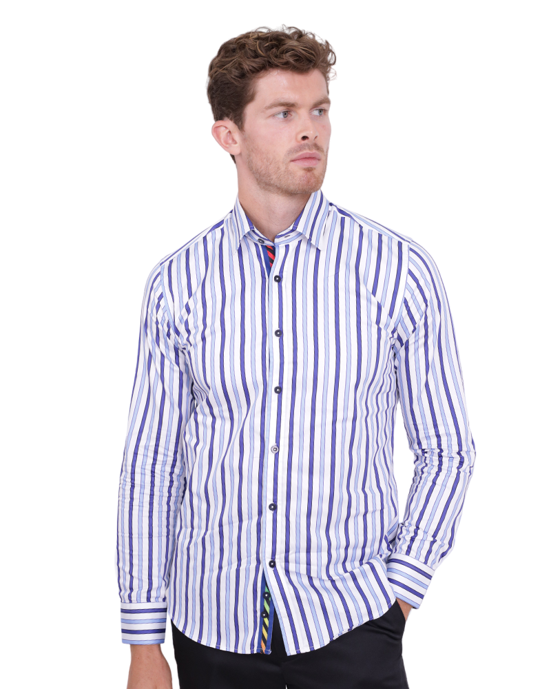 Blue Stripe Print Shirt with Matching Handkerchief