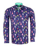 Dark Blue Vintage Guitar Print Men's Shirt