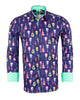 Dark Blue Vintage Guitar Print Men's Shirt