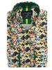 Colourful Stamp Print Satin Cotton Shirt with Matching Handkerchief