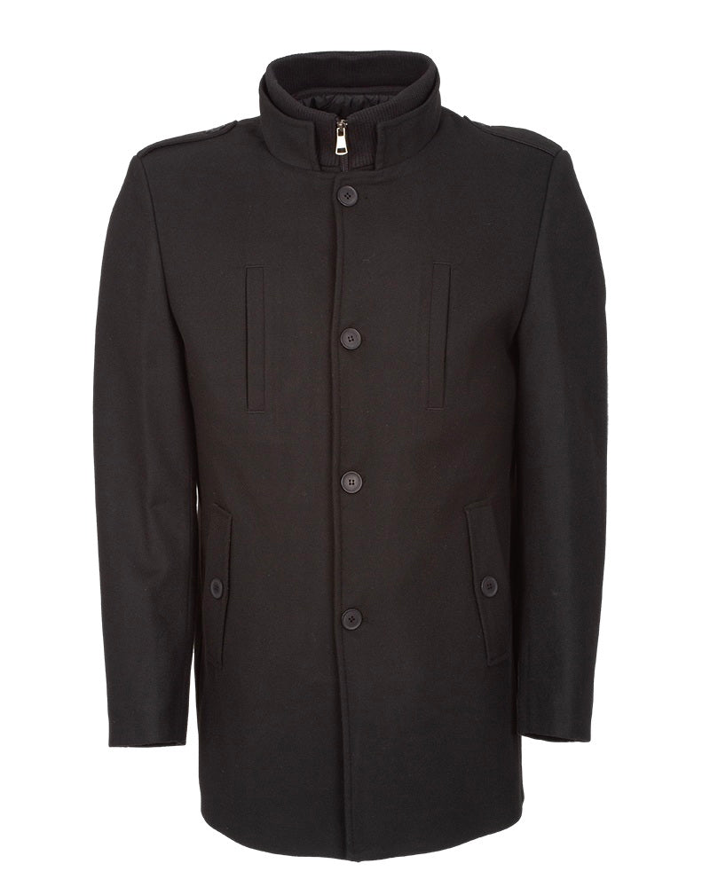 Anthracite Single Breasted Overcoat with Removable Quilted Insert-Makrom