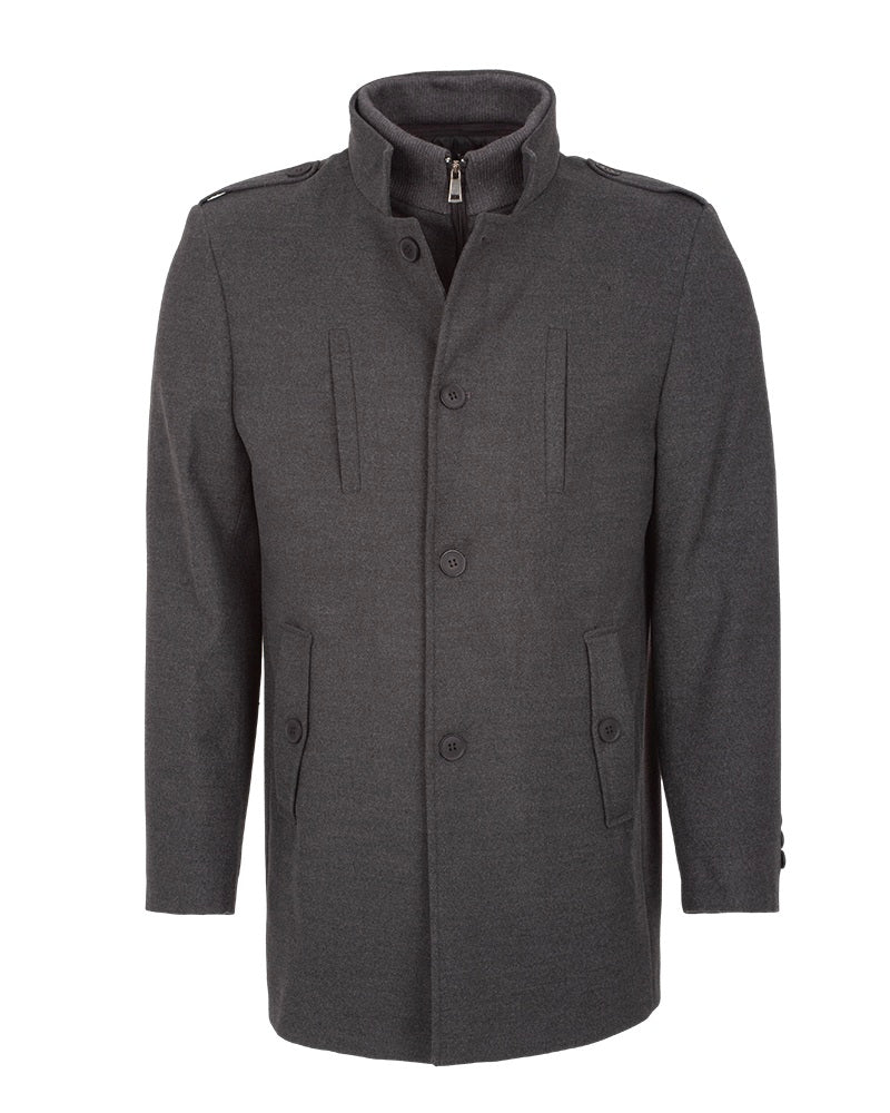 Anthracite Single Breasted Overcoat with Removable Quilted Insert-Makrom