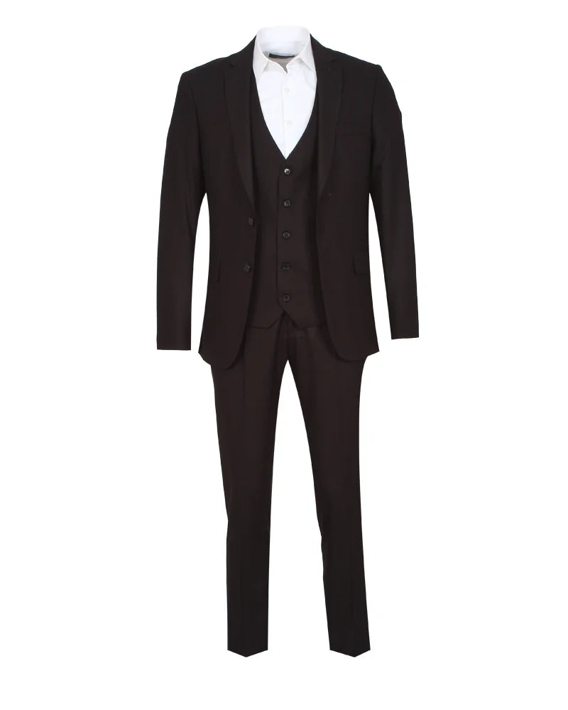 Anthracite Wool Classic Plain 3 Piece Men's Suit-Makrom