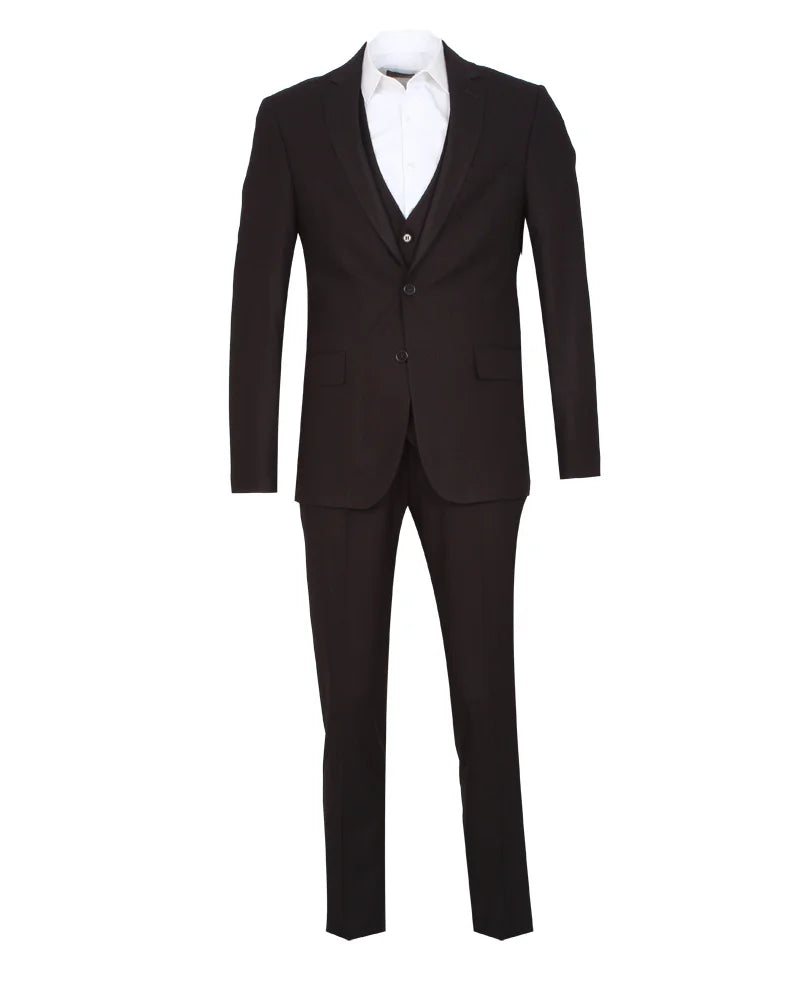 Anthracite Wool Classic Plain 3 Piece Men's Suit-Makrom