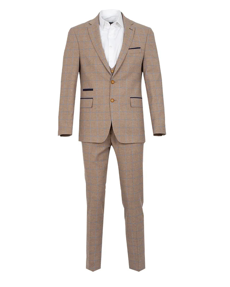 Beige 3 Piece Check Suit-Makrom
