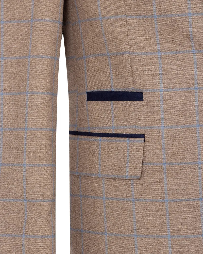 Beige 3 Piece Check Suit-Makrom