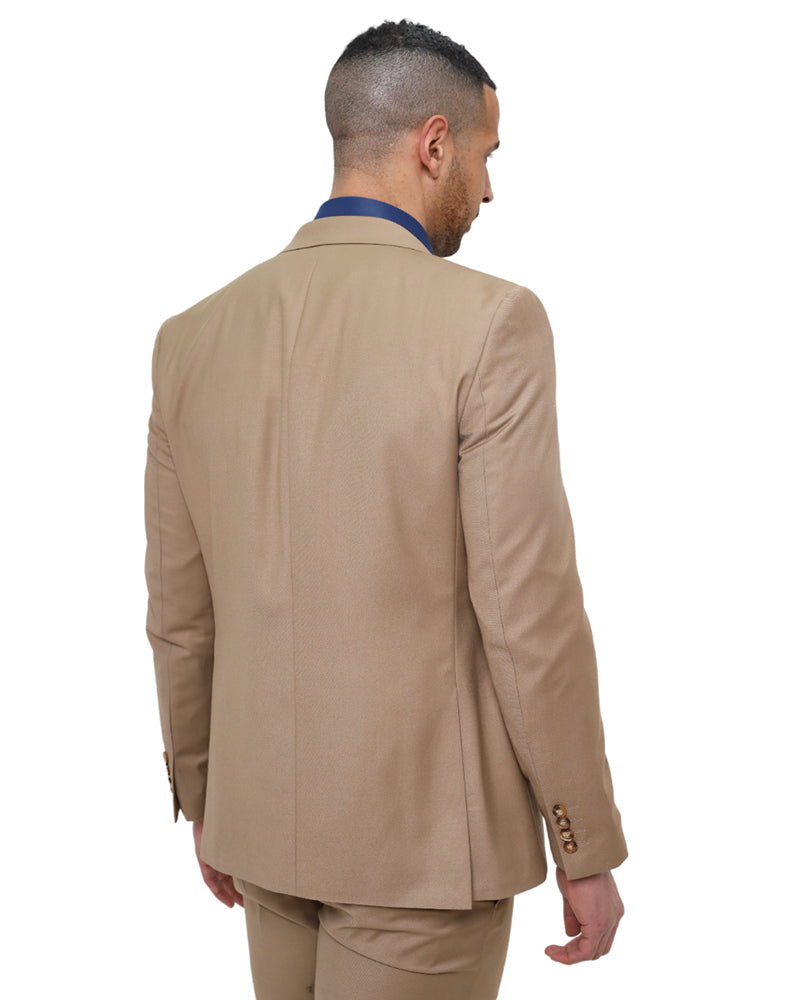 Beige Classic Plain 3 Piece Men's Suit-Makrom
