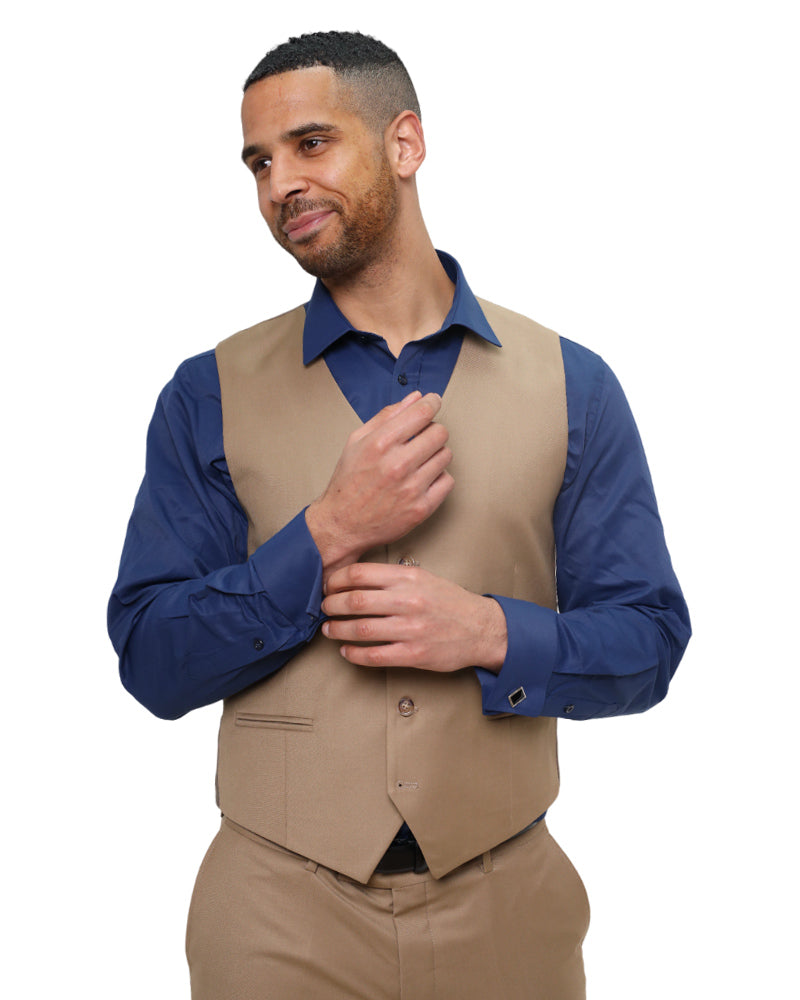 Beige Classic Plain 3 Piece Men's Suit-Makrom