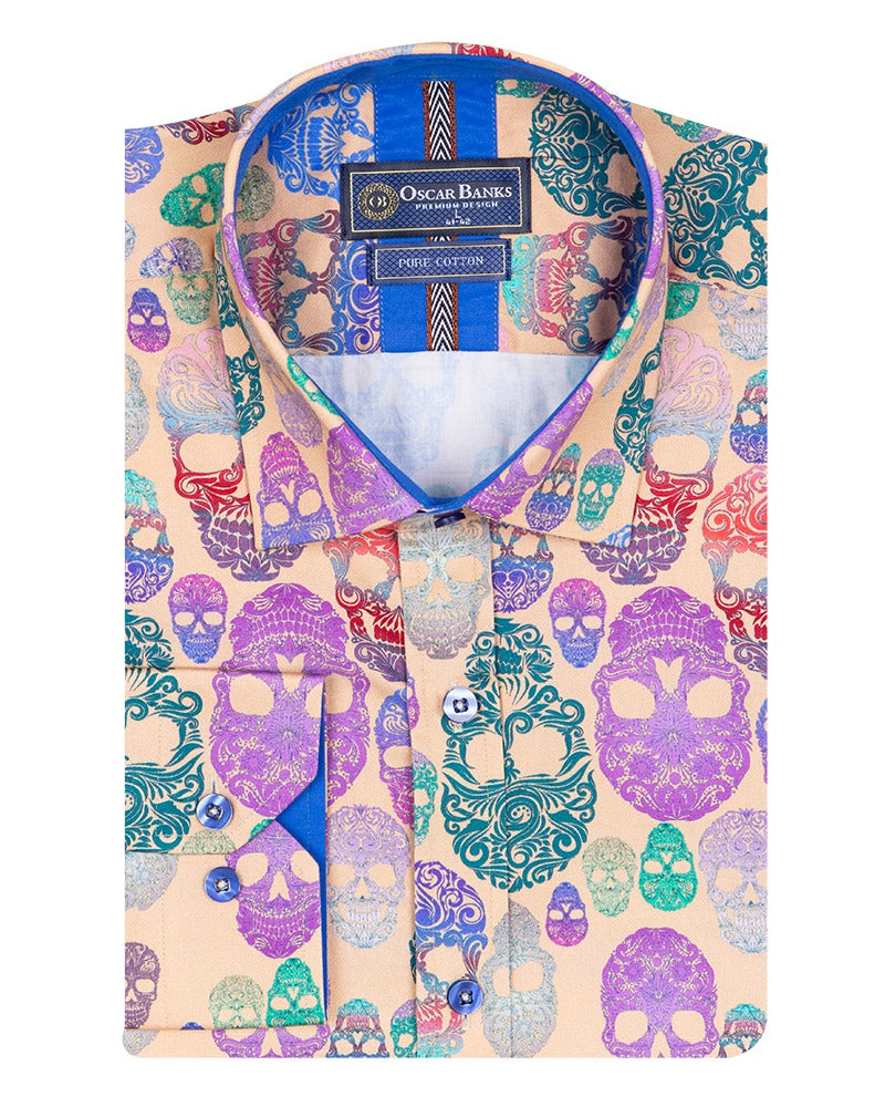 Beige Colourful Skull Print with Matching Handkerchief-Makrom