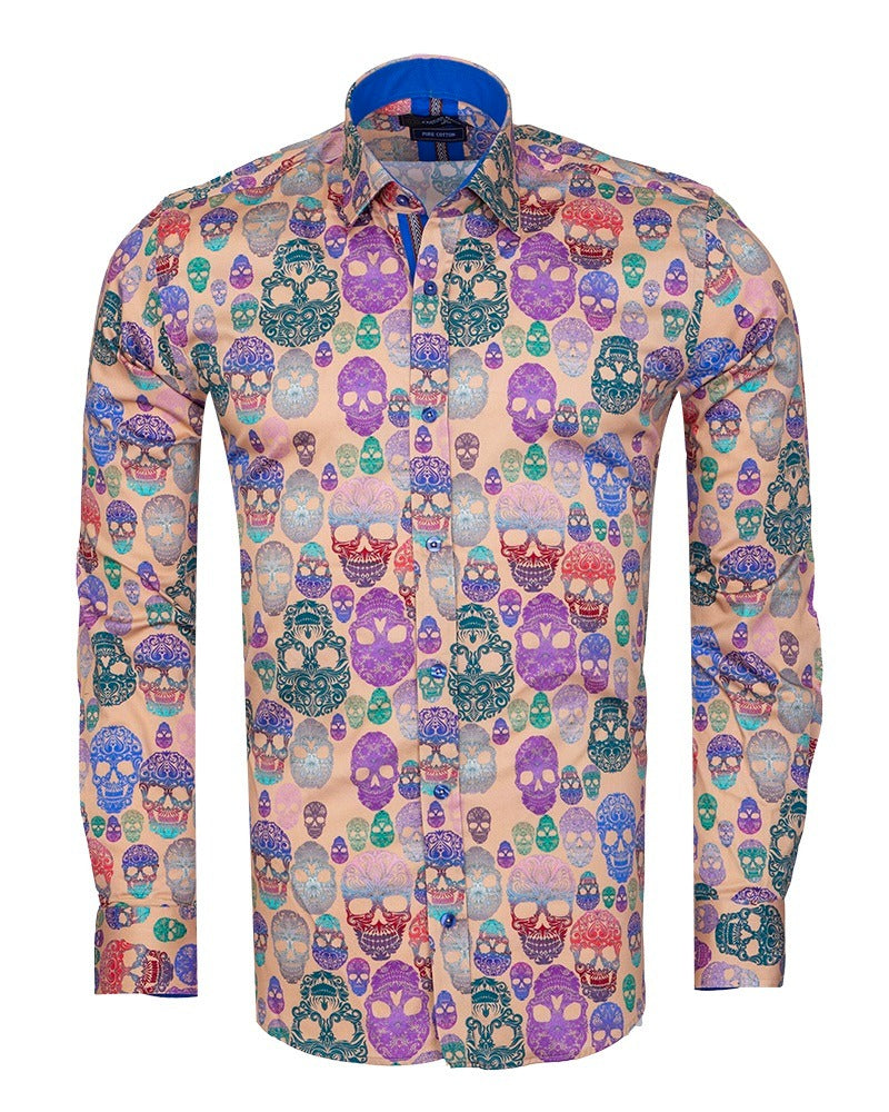 Beige Colourful Skull Print with Matching Handkerchief-Makrom