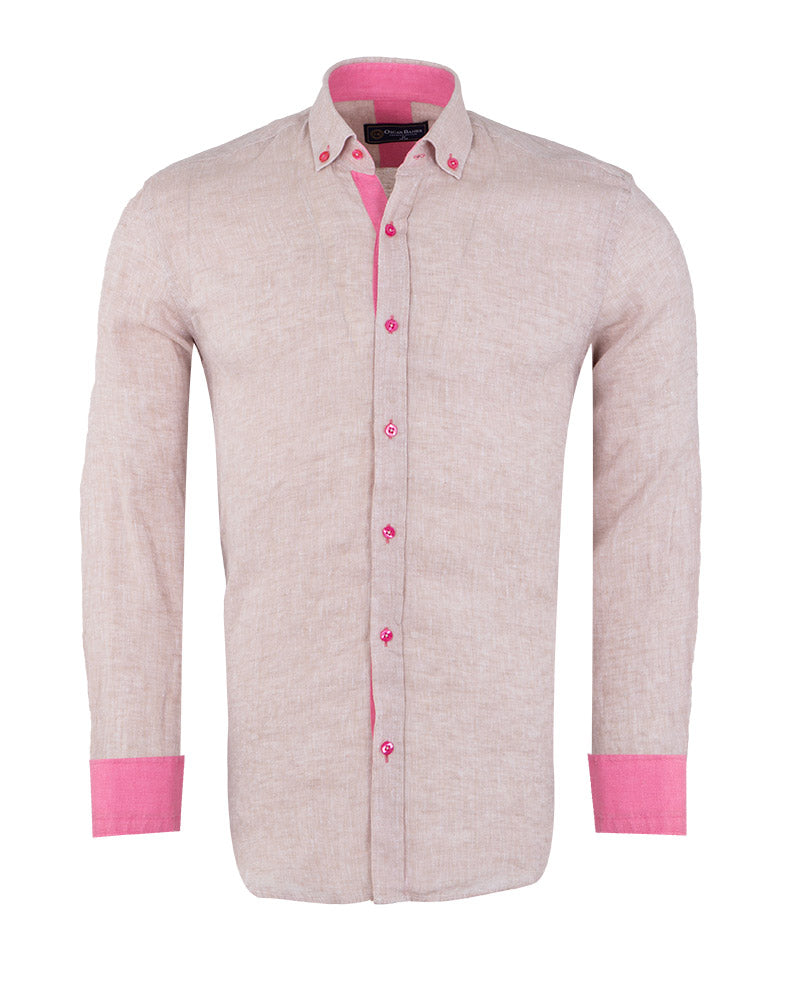 Beige Linen Long Sleeve Shirt-Makrom
