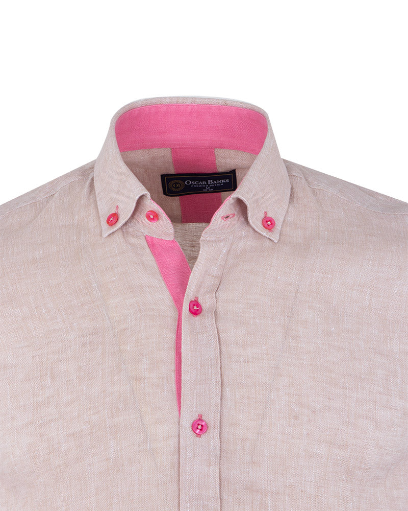 Beige Linen Long Sleeve Shirt-Makrom
