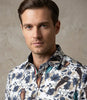 Beige Owl Print Men's Shirt with Matching Handkerchief