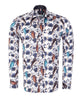 Beige Owl Print Men's Shirt with Matching Handkerchief-Makrom