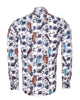 Beige Owl Print Men's Shirt with Matching Handkerchief-Makrom