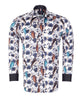 Beige Owl Print Men's Shirt with Matching Handkerchief-Makrom