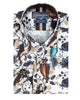 Beige Owl Print Men's Shirt with Matching Handkerchief-Makrom