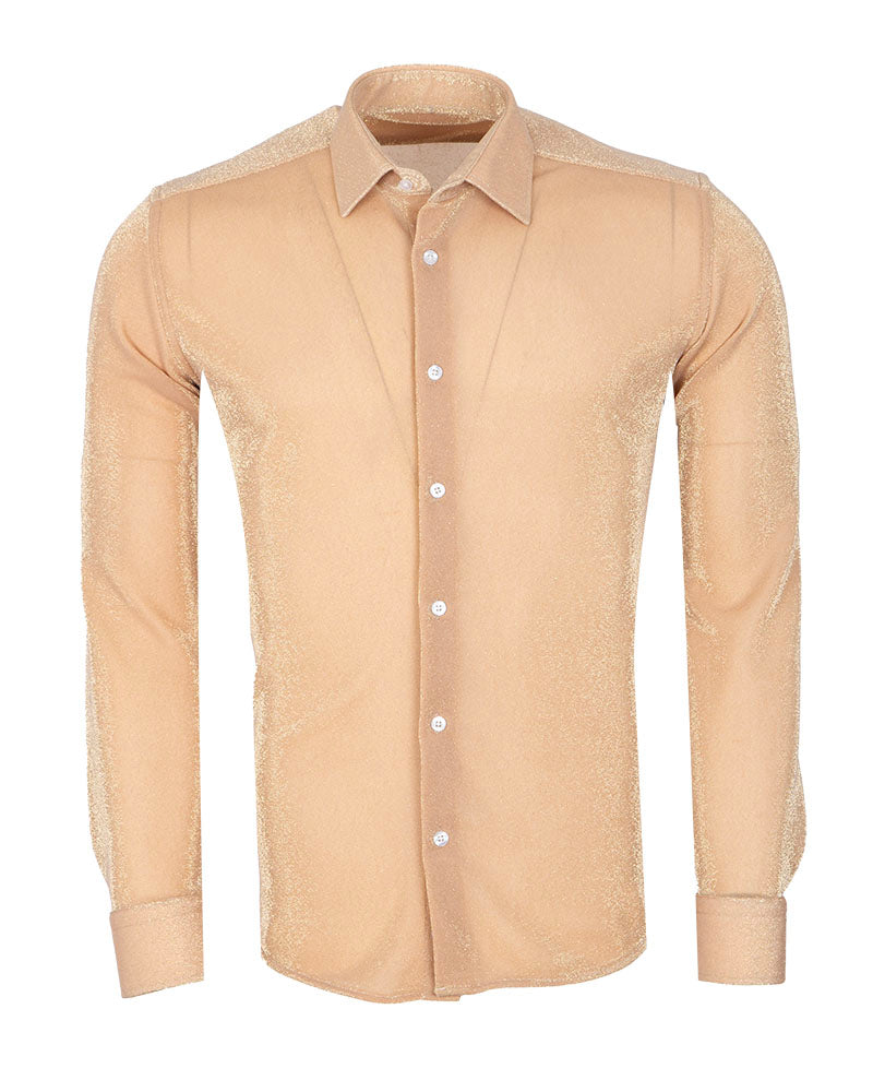 Beige Sparkle Studded Glitter Shirt-Makrom