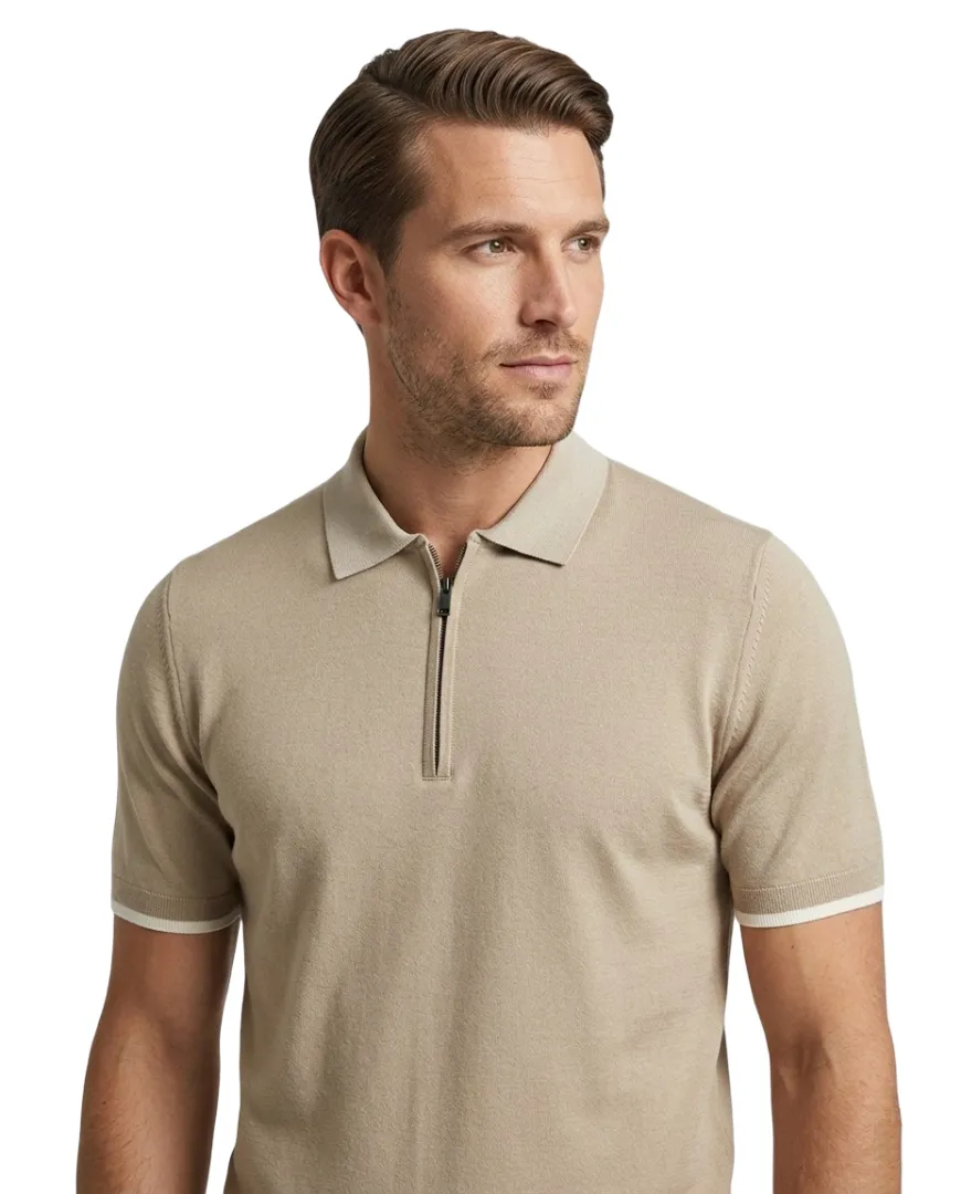 Quarter-Zip Knit Polo Beige