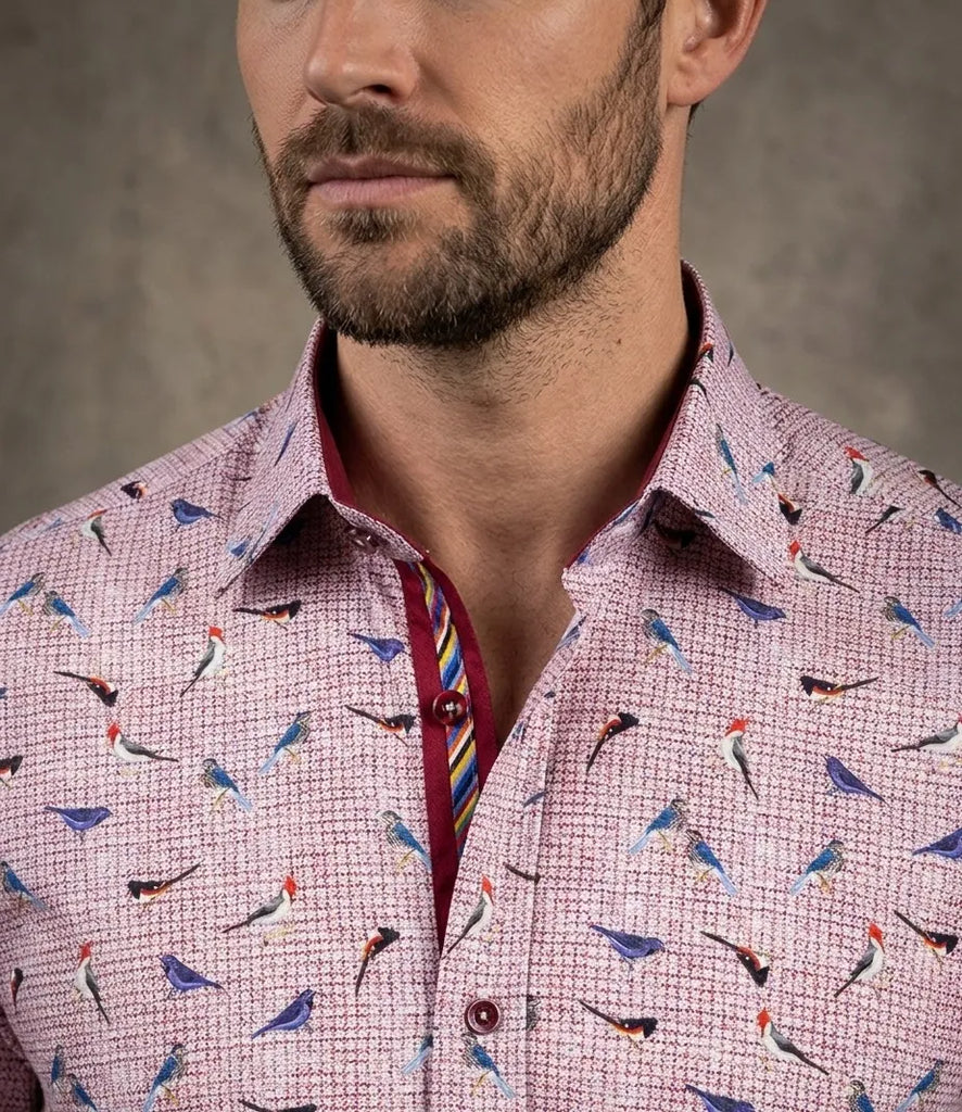 Bird Print Shirt with Matching Handkerchief