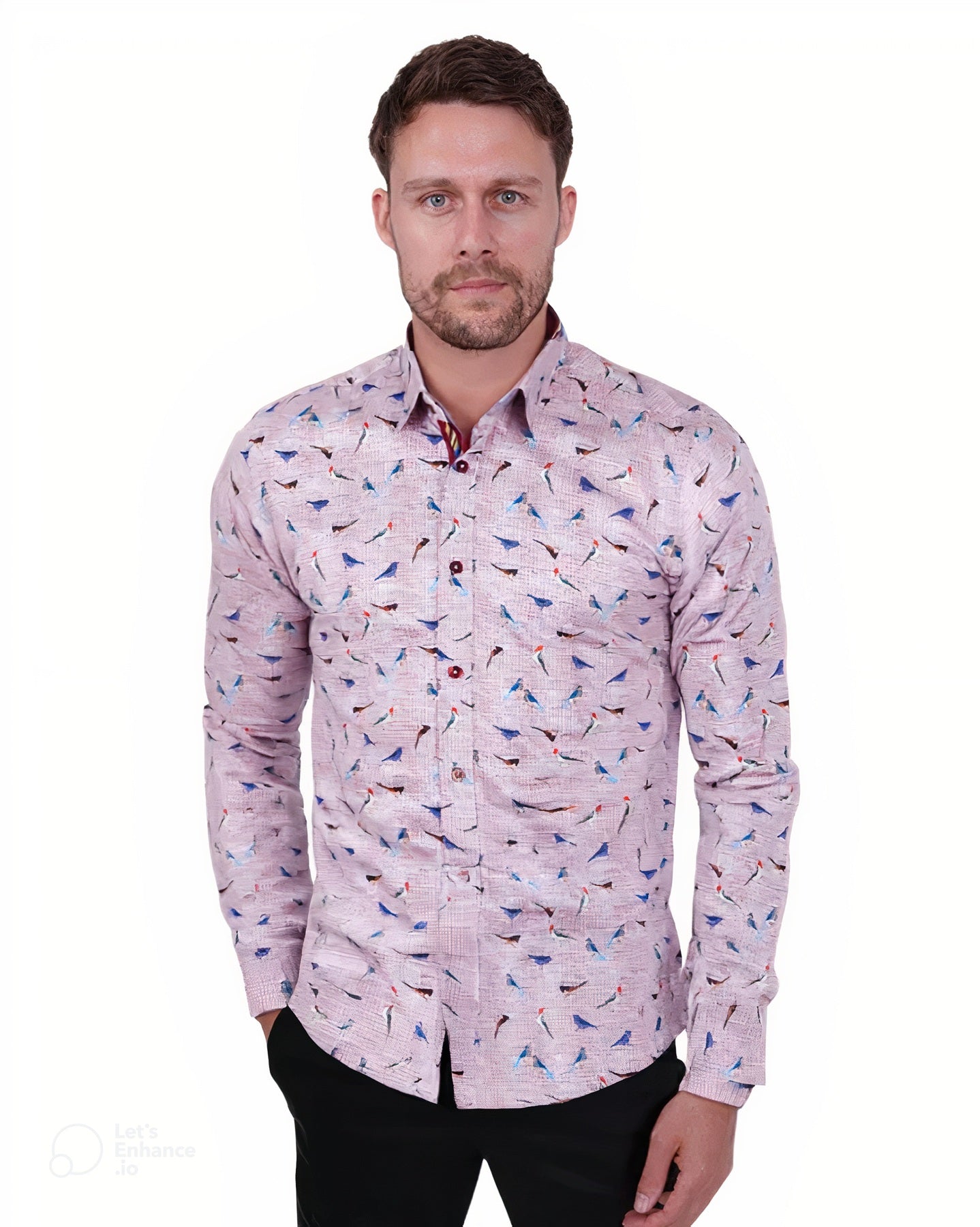 Bird Print Shirt with Matching Handkerchief-Makrom