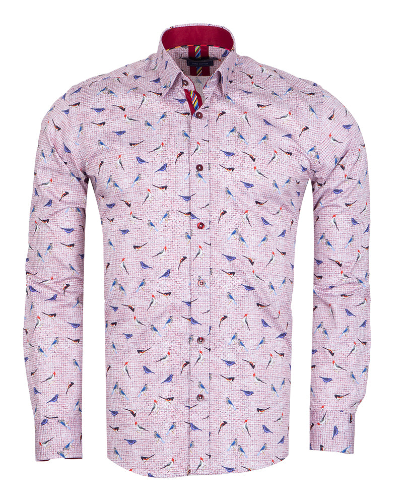 Bird Print Shirt with Matching Handkerchief-Makrom