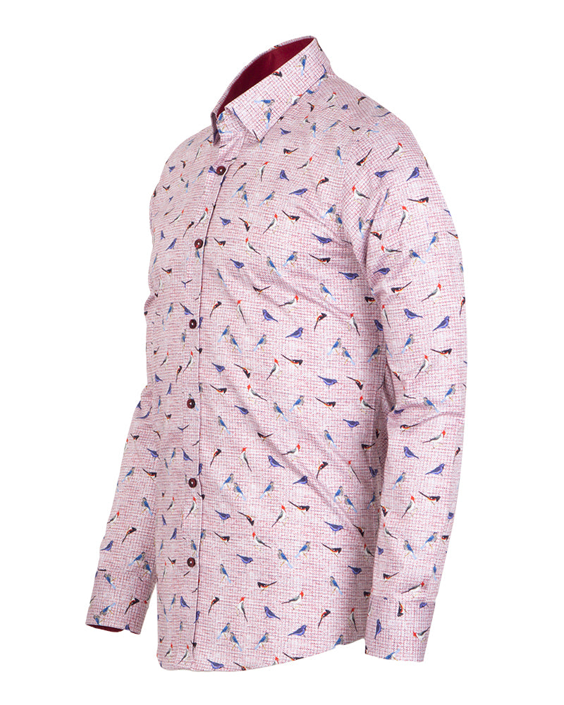 Bird Print Shirt with Matching Handkerchief-Makrom