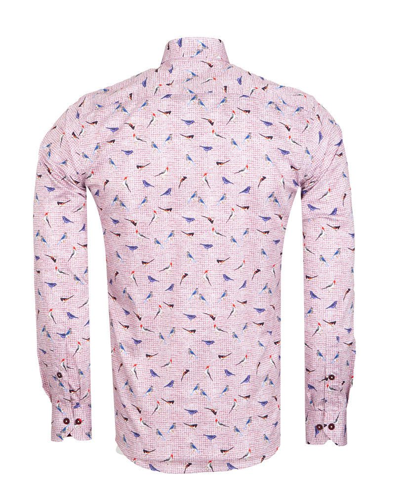 Bird Print Shirt with Matching Handkerchief-Makrom
