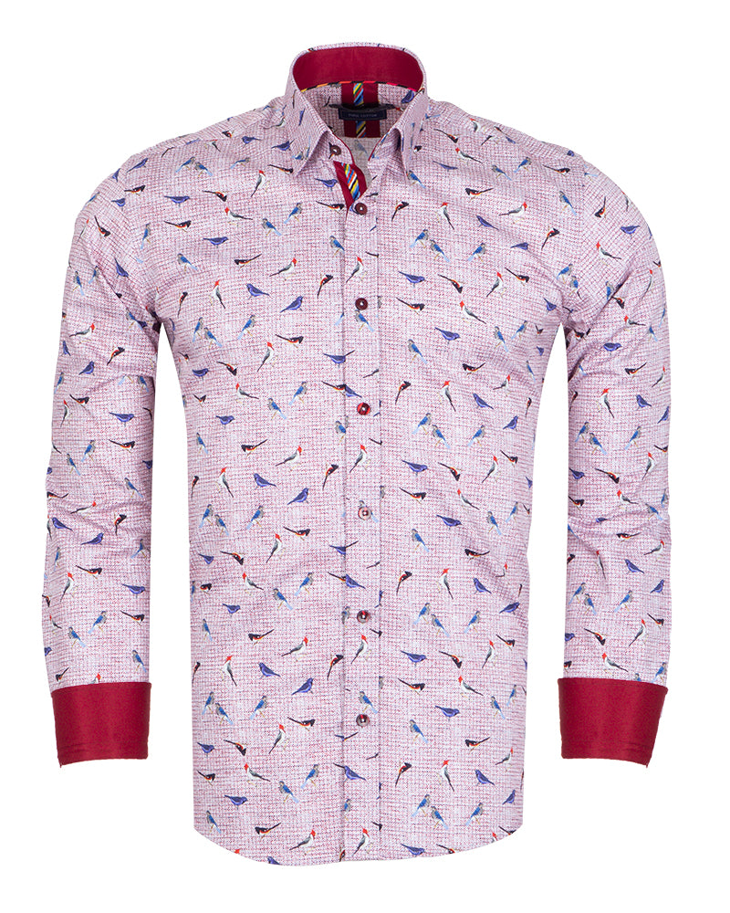 Bird Print Shirt with Matching Handkerchief-Makrom
