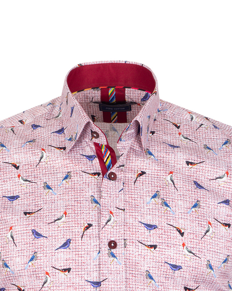 Bird Print Shirt with Matching Handkerchief-Makrom