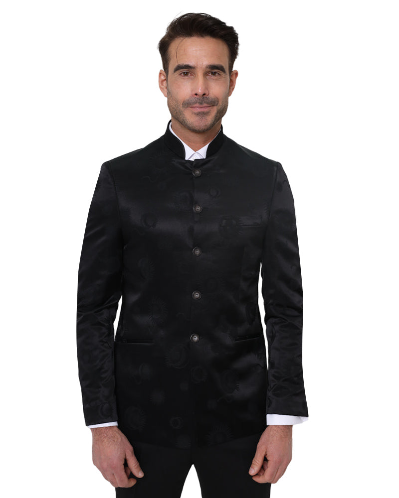 Black 2 Piece Mandarin Men's Suit-Makrom