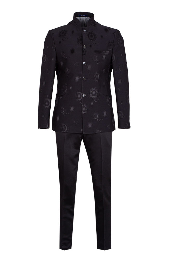 Black 2 Piece Mandarin Men's Suit-Makrom