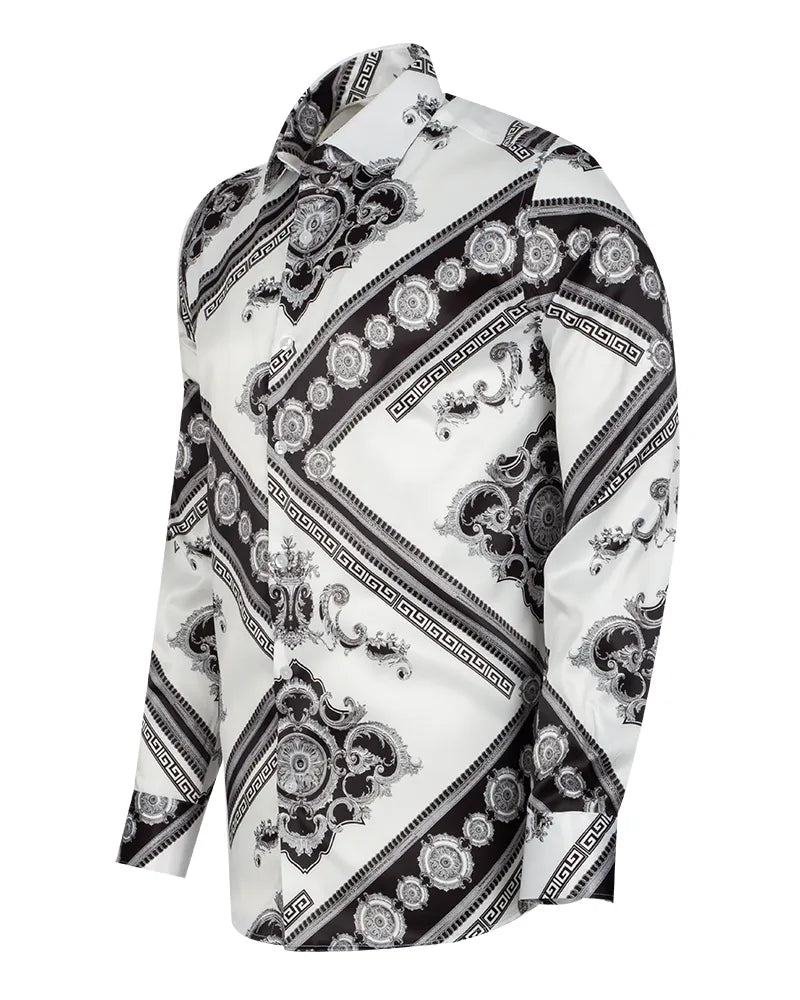 Black Baroque Ornament Satin Men`s Shirt-Makrom