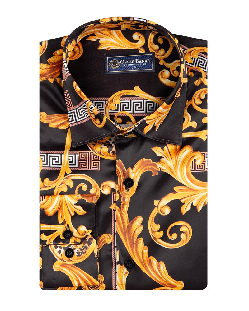 Black Baroque Paisley Print Men`s Shirt-Makrom