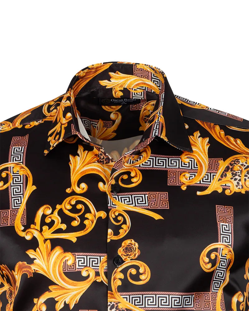 Black Baroque Paisley Print Men`s Shirt-Makrom