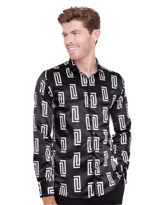 Black Baroque Roman Ornament Print Men`s Shirt-Makrom