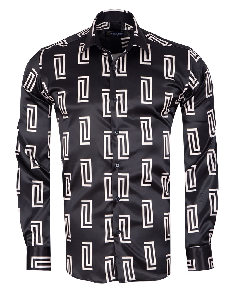 Black Baroque Roman Ornament Print Men`s Shirt-Makrom
