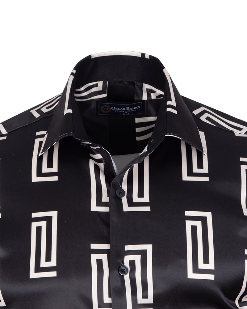 Black Baroque Roman Ornament Print Men`s Shirt-Makrom