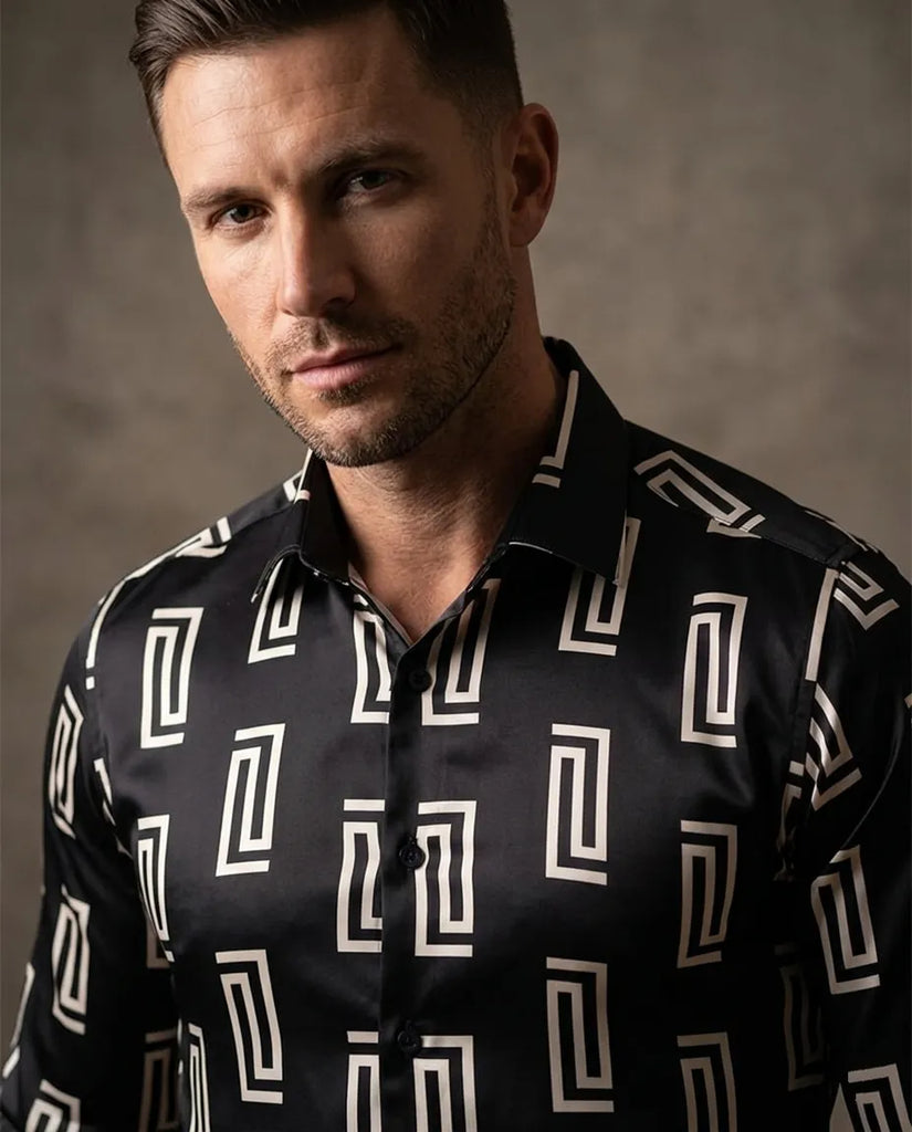 Black Baroque Roman Ornament Print Men`s Shirt
