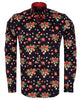 Black Christmas Print Men's Shirt with Matching Handkerchief-Makrom
